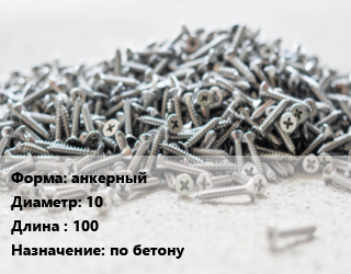 Шуруп анкерный 10х100 по бетону, шт цена от 65.7 сом / кг, где купить, условия доставки в Оше и Ошской области